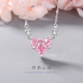 Heart-Shaped Sterling Silver 925 Necklace for Women, Niche Design, Light Luxury Pink Diamond Clavicle Chain, INS Style Heart-Shaped Pendant