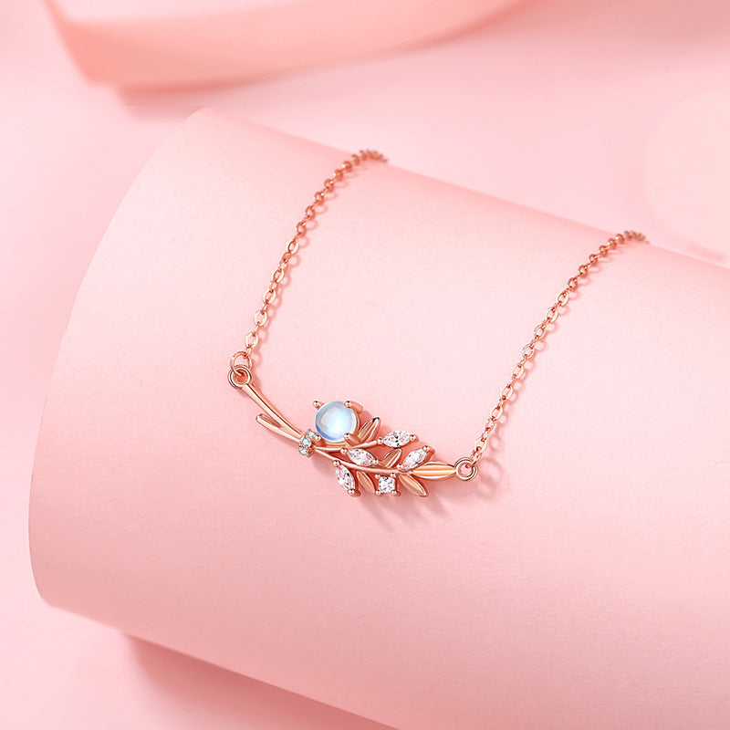 Sterling Silver Branch and Leaf Necklace – Jade