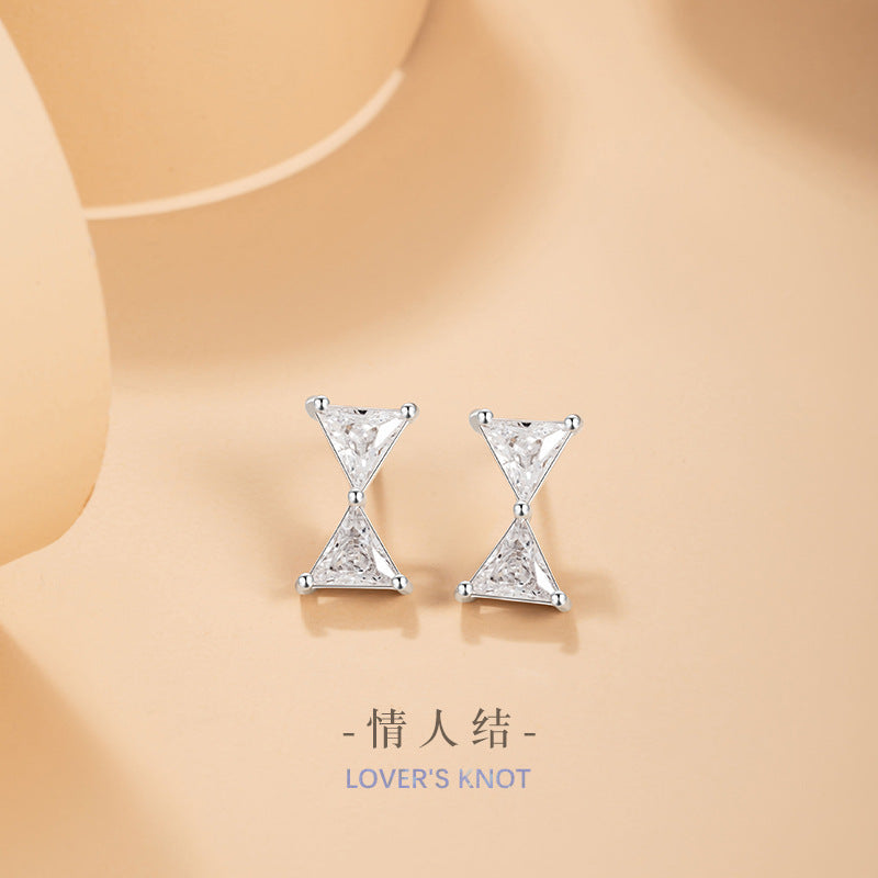 Bowknot Sterling Silver 925 Stud Earrings Female Niche Design Light Luxury Triangle Zircon Earrings Ins Style Geometric Earrings