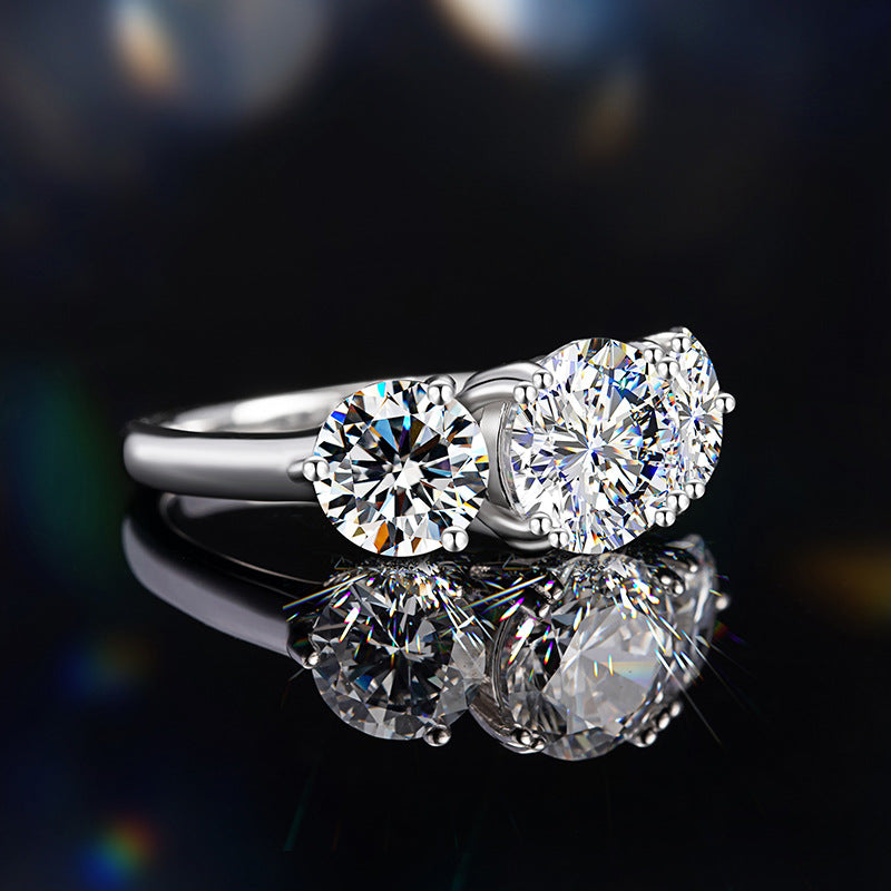 Sansheng Stone Sterling Silver 925 Diamond Ring Women's Light Luxury Engagement Wedding Ring Ins Style Triple Row Ring