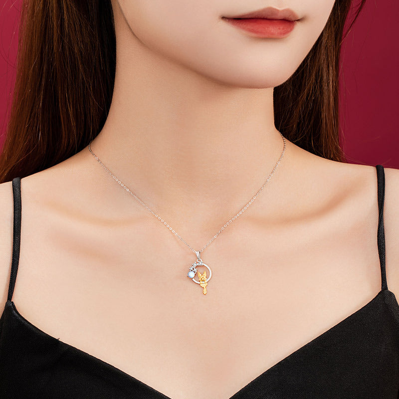 Sterling Silver Fox and Flower Necklace – Glass Detail