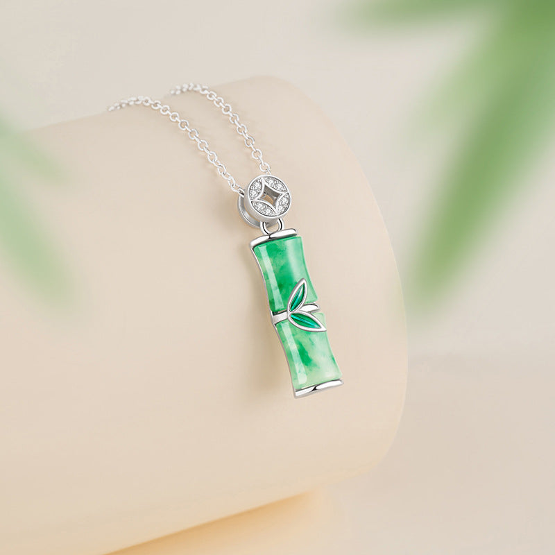 Sterling Silver Coin and Bamboo Necklace
