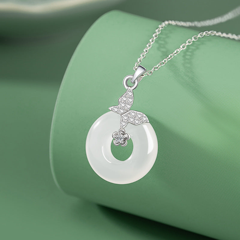 Sterling Silver Butterfly and Disc Necklace – Chalcedony