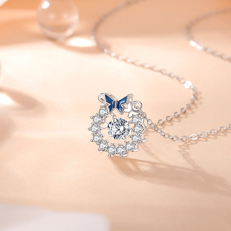 Bow Sterling Silver 925 Smart Necklace Niche Design Light Luxury Zircon Clavicle Chain Ins Style Flower Pendant
