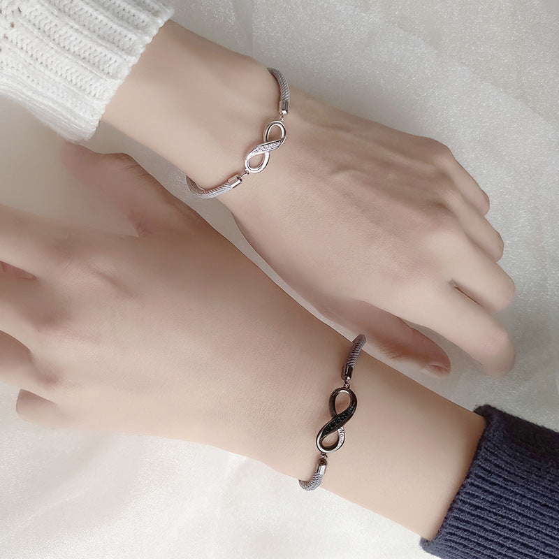 Couple Bracelet Men's and Women's Pair Commemorative Ins Niche Design Sterling Silver Bracelet Braided Rope Bracelet Birthday Gift