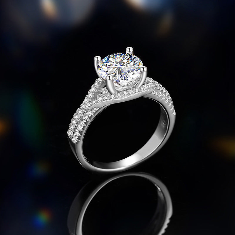 Moissanite Sterling Silver S925 Ring Women's Light Luxury Small Diamond Ring Golden Classic 4-Grab 1 Karat-Inch Diamond Bracelet