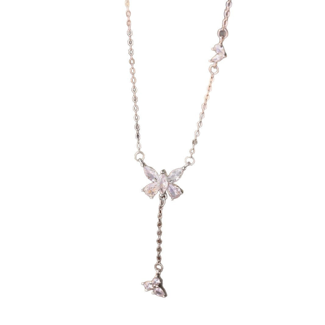 Butterfly Sterling Silver 925 Necklace Female Niche Design Light Luxury Zircon Tassel Clavicle Chain Small Red Book Same Pendant