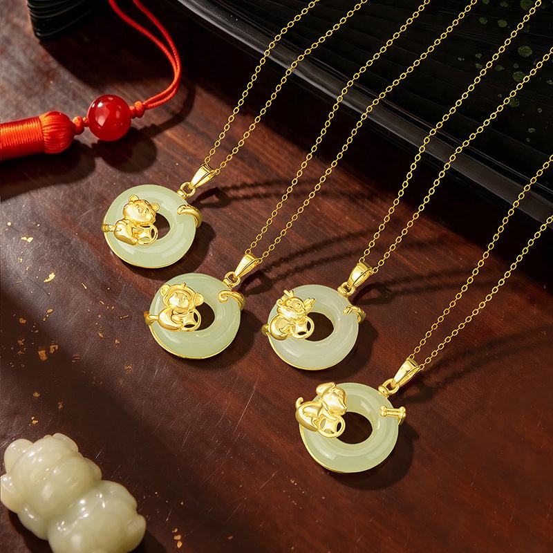 Sterling Silver Zodiac and Disc Necklace – Hetian Jade