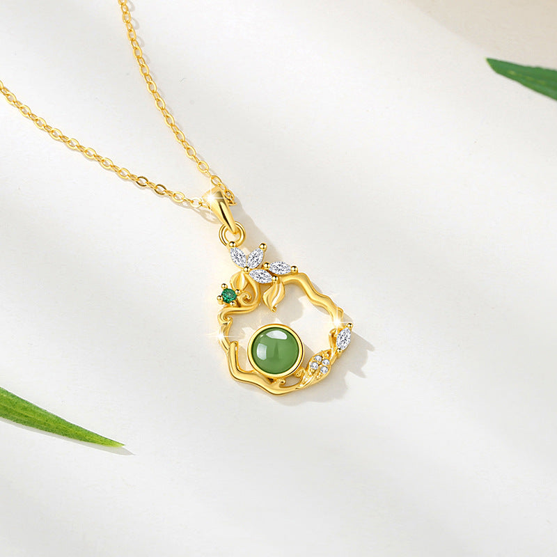 Collana in argento sterling 925 – fiore e farfalla e diaspro