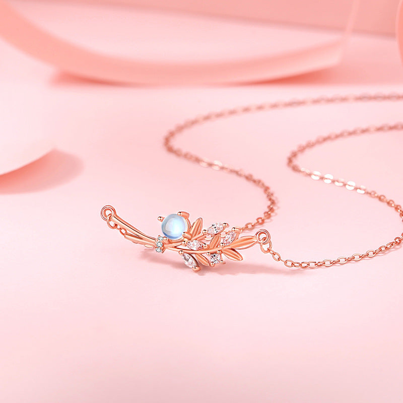 Sterling Silver Branch and Leaf Necklace – Jade