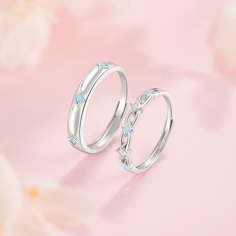 Romantic Star River Sterling Silver 925 Luminous Couple Ring Light Luxury High-Grade Star Ring Ins Wind Star Ring