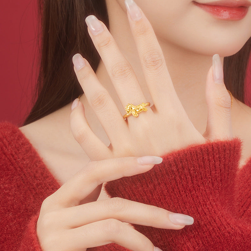 Immediately Rich Flower Sterling Silver 925 Ring Female Niche Design Light Luxury Style Birth Year Ring Ins Zodiac Horse Ring