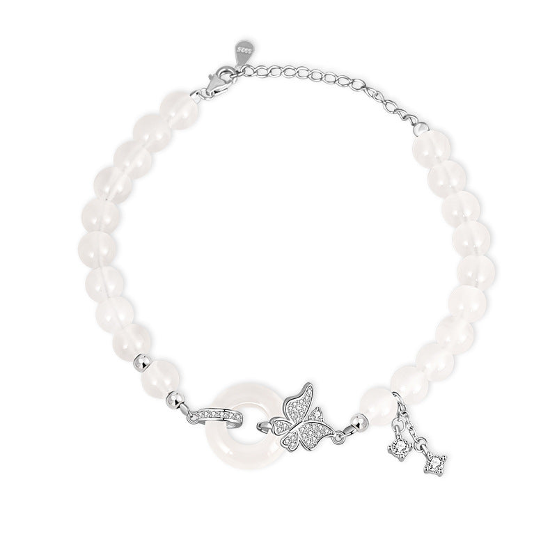Sterling Silver Disc and Butterfly Bracelet – Chalcedony