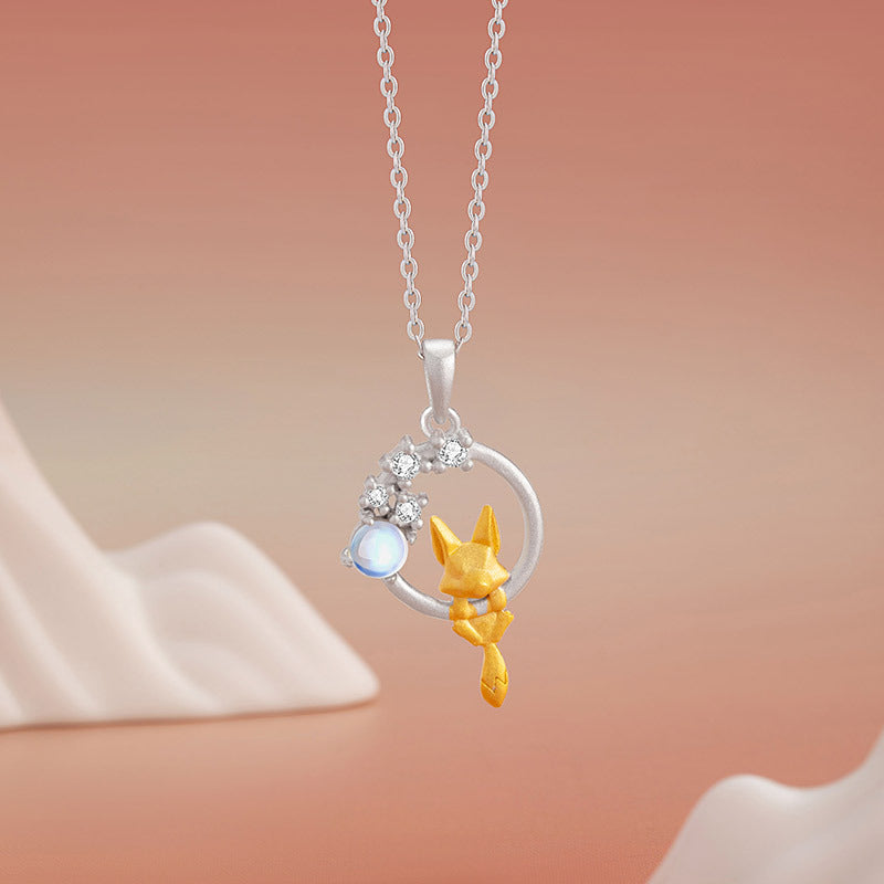 Sterling Silver Fox and Flower Necklace – Glass Detail
