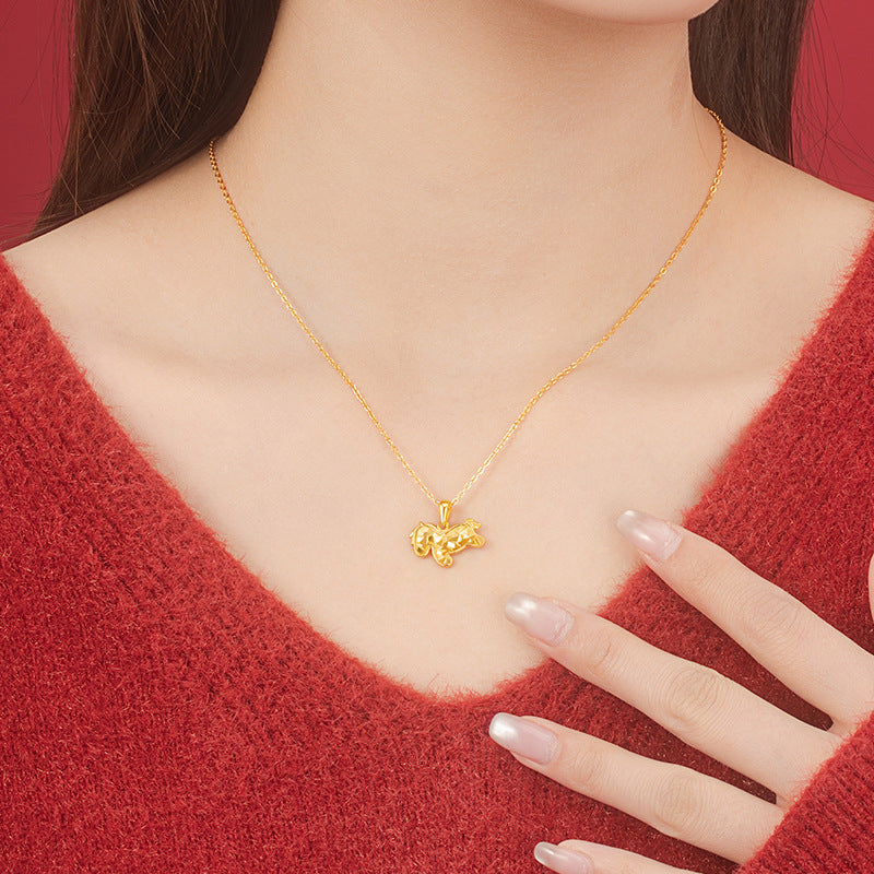Immediately Rich Flower Sterling Silver 925 Necklace Women's Light Luxury High-Grade Sense Birth Year Clavicle Chain Ins Style Zodiac Horse Pendant