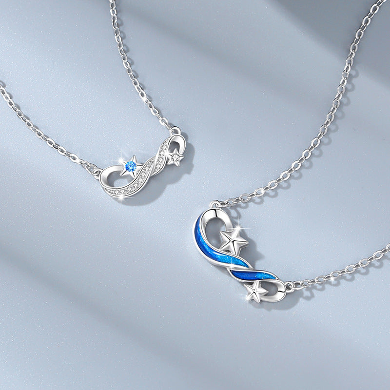 Mobius Ring Sterling Silver 925 Couple Necklace Men's and Women's Fashion All-Match Zircon Clavicle Chain Ins Star Pendant