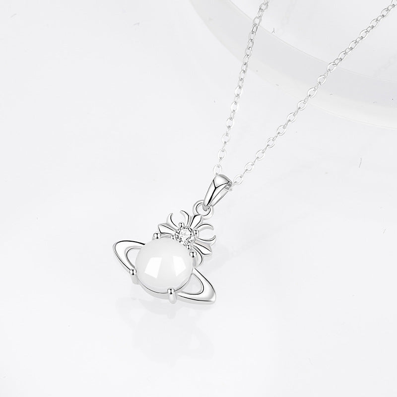 Fantasy Saturn Sterling Silver 925 Necklace Women's Light Luxury High-Grade Chalcedony Planet Clavicle Chain Ins Style Star Pendant