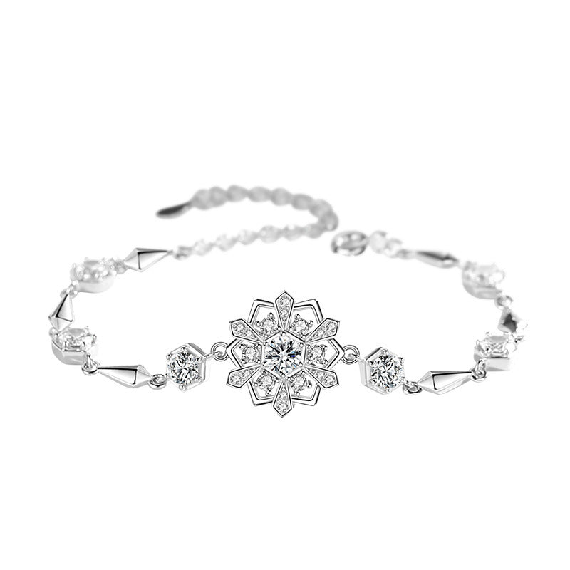 Snowflake Sterling Silver 925 Rotating Bracelet Women's Light Luxury High-Grade Christmas Zircon Bracelet Ins Style Star Bracelet