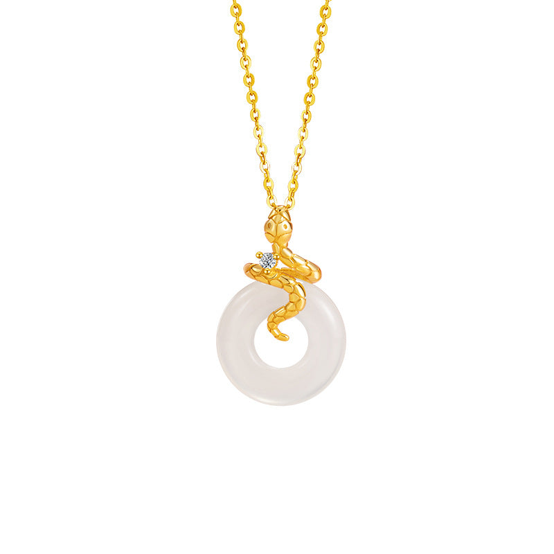 Fuyun Cute Snake Sterling Silver 925 Chalcedony Necklace National Fashion Birth Year Safety Buckle Clavicle Chain Ins Style Zodiac Pendant