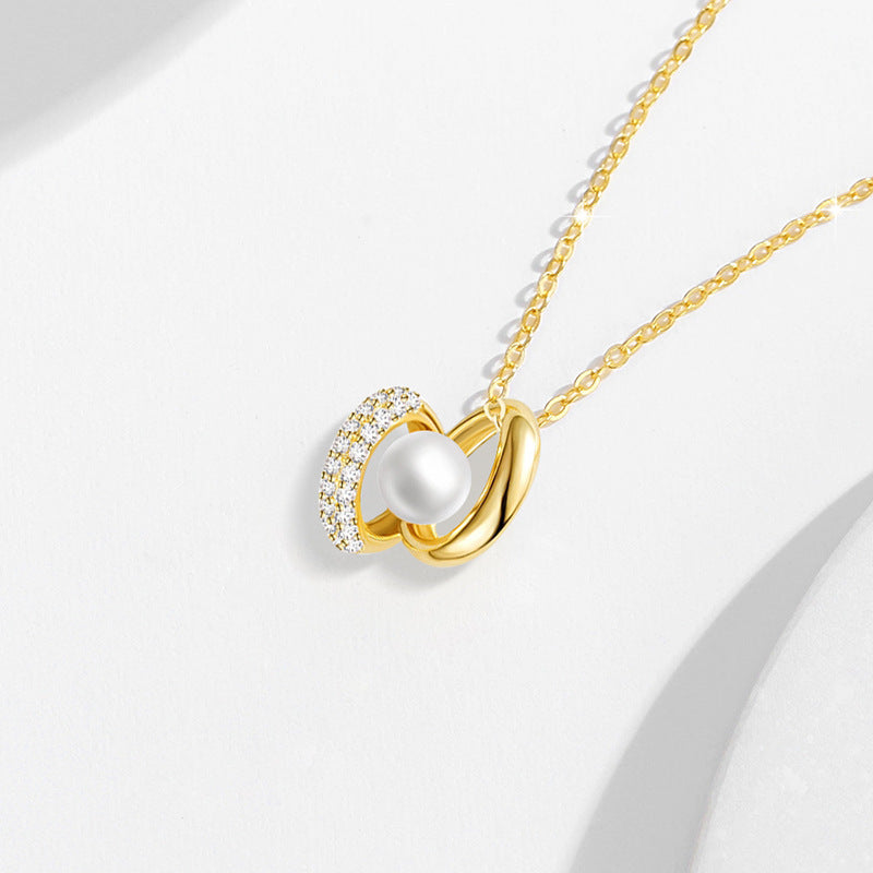 Ring Buckle Sterling Silver 925 Necklace Female Niche Design Light Luxury Pearl Clavicle Chain Ins Surrounding Planet Pendant
