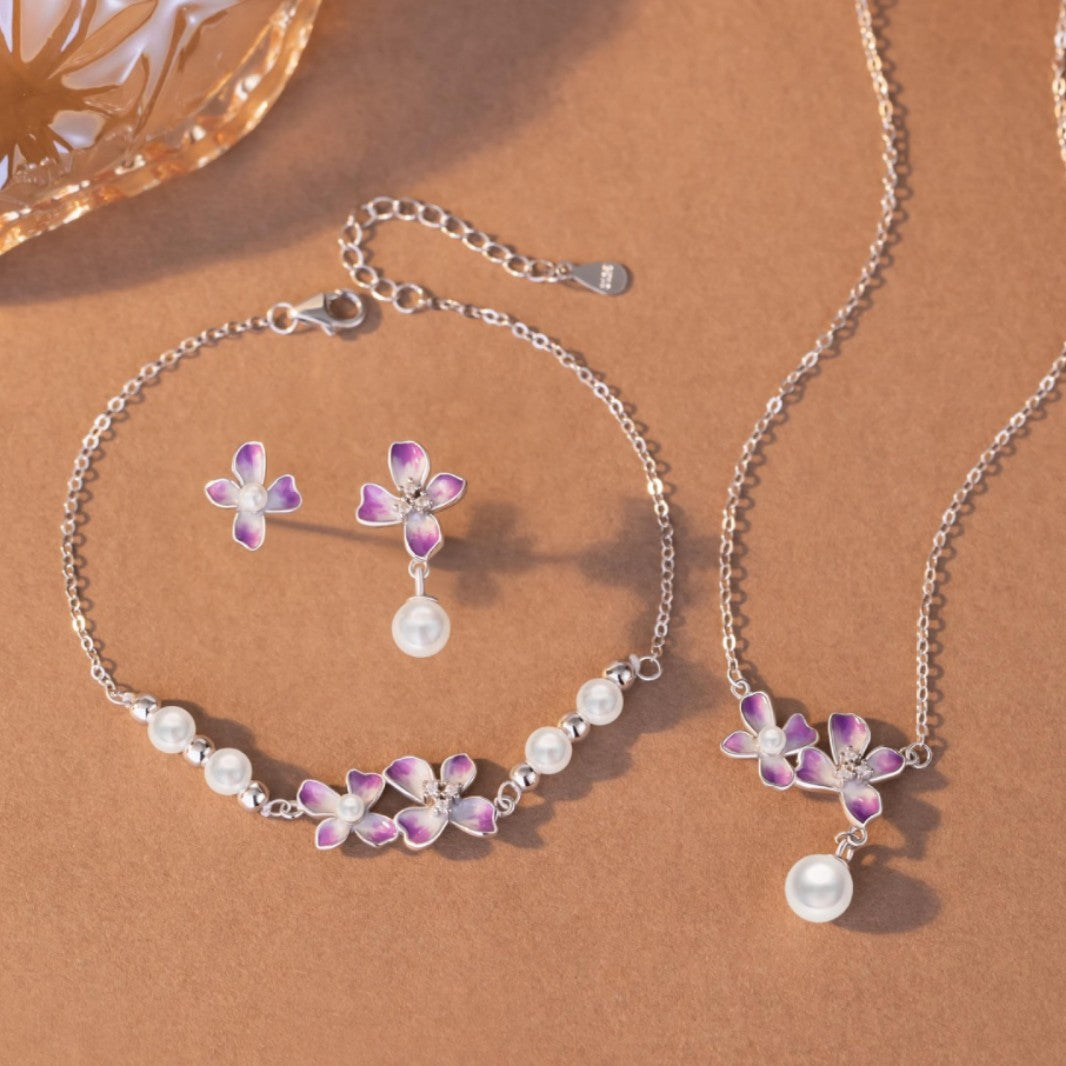 Iris Sterling Silver 925 Necklace Women's Light Luxury High-Grade Flower Pearl Clavicle Chain Ins Style Wisteria Pendant