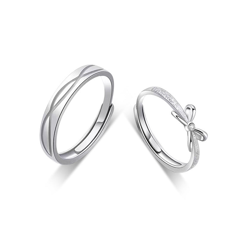 Bow Sterling Silver 925 Couple Ring Men and Women Niche Light Luxury Double Knot Ring Ins Style Valentine's Day Ring