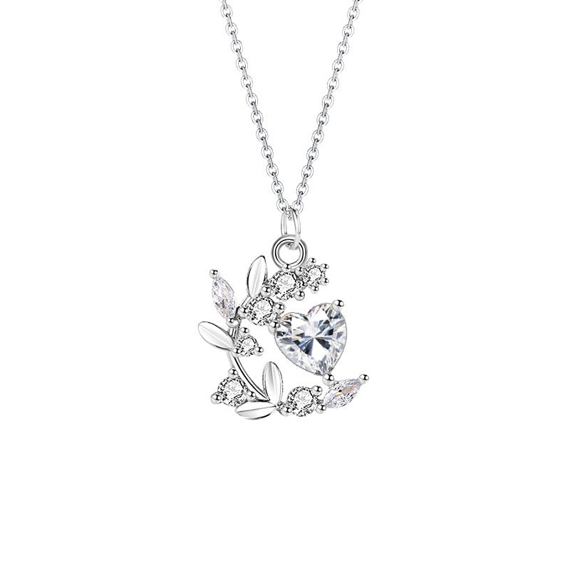 Light-Changing Heart Stone Leaf S925 Sterling Silver Necklace UV Color-Changing Crescent Clavicle Chain Niche Girl Heart Jewelry