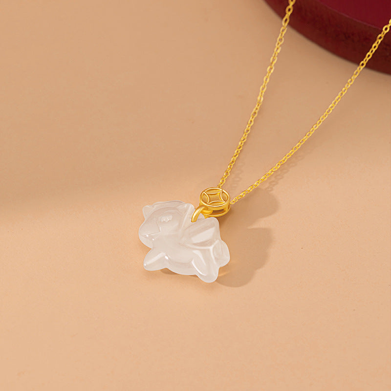 Immediately Rich Sterling Silver 925 Necklace Female New Chinese White Agate Birth Year Copper Coin Clavicle Chain Zodiac Horse Pendant