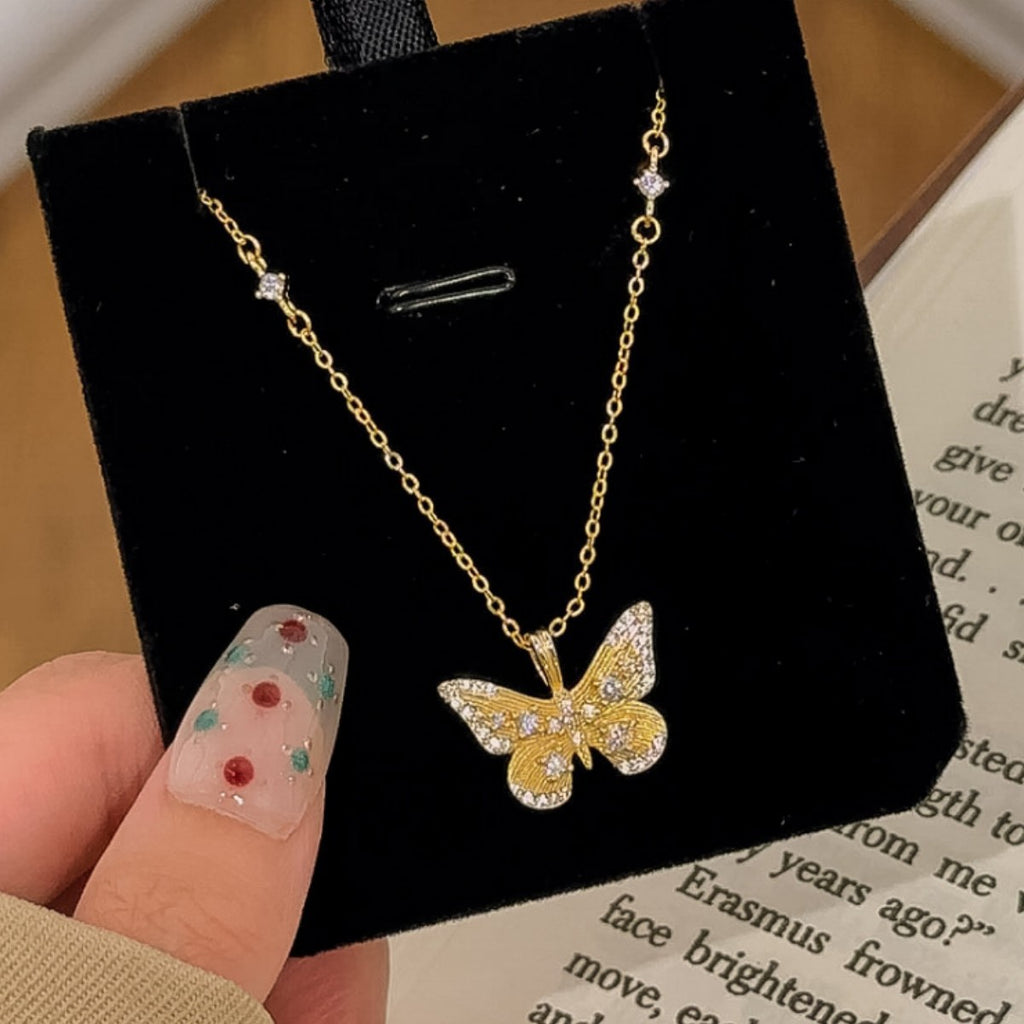 Fantasy Butterfly Sterling Silver 925 Necklace Women's Light Luxury High-Grade Handmade Brushed Clavicle Chain Ins Style Star Pendant