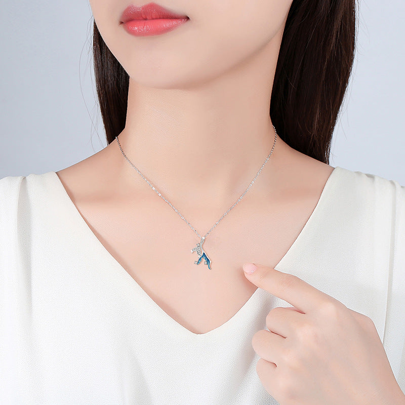 Sashimi Has You Sterling Silver 925 Necklace Female Niche Design Light Luxury Zircon Clavicle Chain Goods Ins Fishtail Pendant
