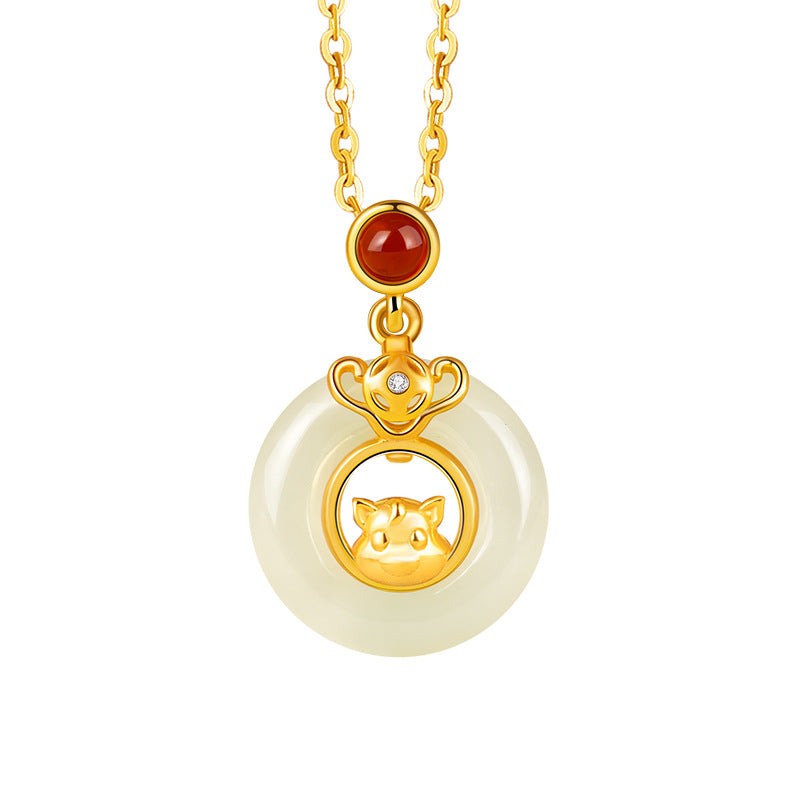 Fine Silver Disc and Zodiac Necklace – Hetian Jade