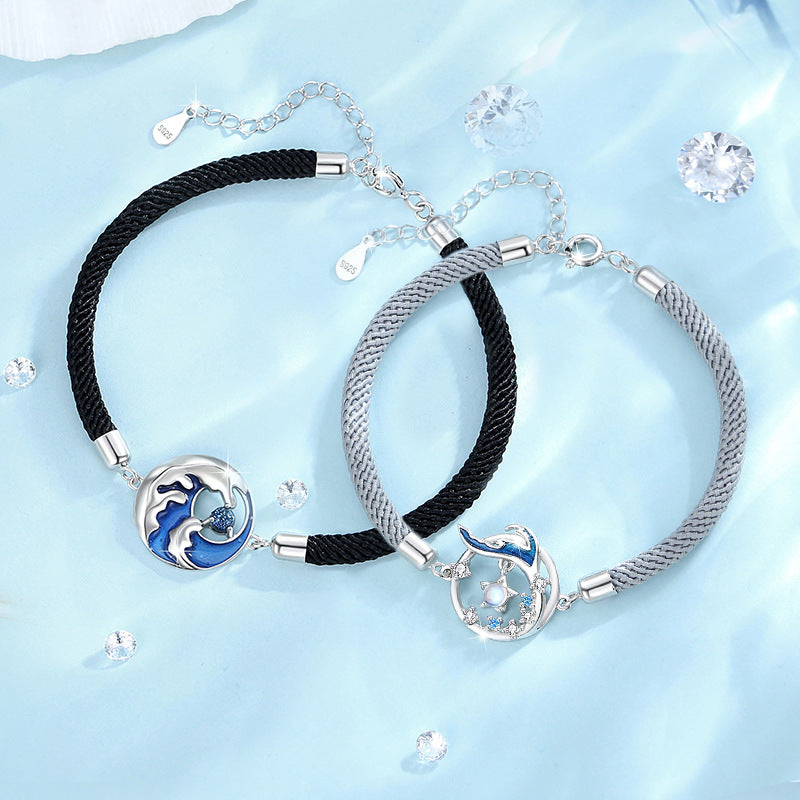 Armband aus 925er Sterlingsilber – Fischschwanz und Stern und Glasdetail