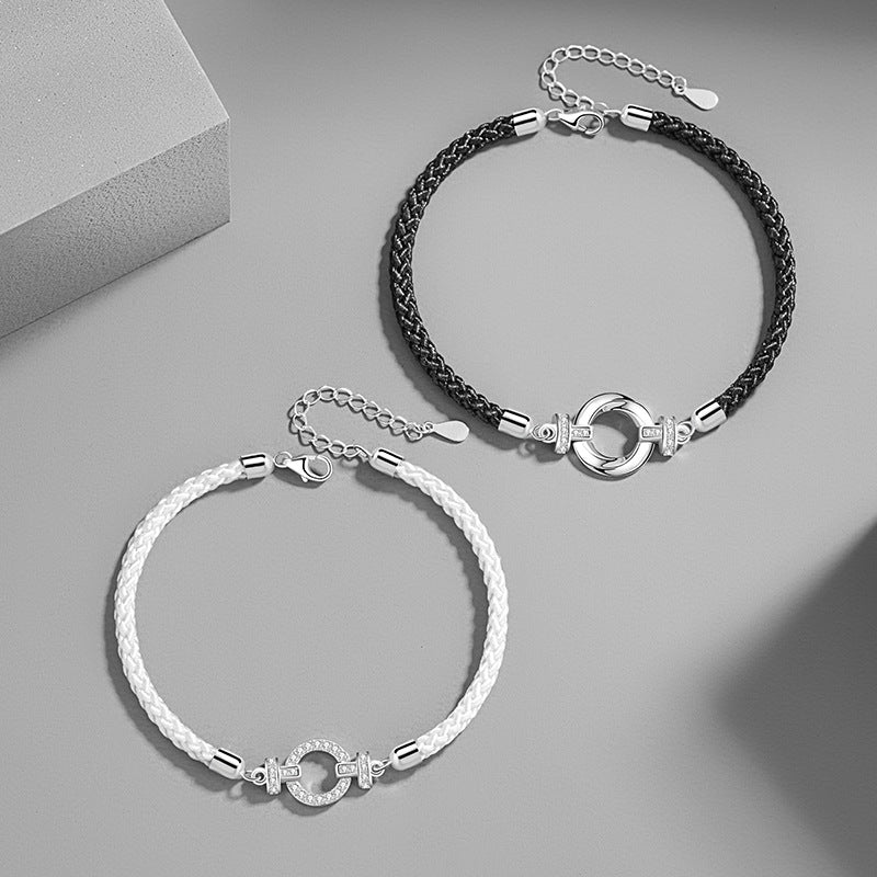 Ring Buckle Sterling Silver 925 Couple Bracelet Fashion Versatile Zircon Horseshoe Buckle Bracelet Mobius Bracelet