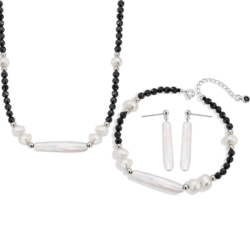 Natural Baroque Pearl Sterling Silver 925 Necklace Women's Light Luxury High-Grade Small Silver Bar Clavicle Chain Ins Style Crystal Pendant