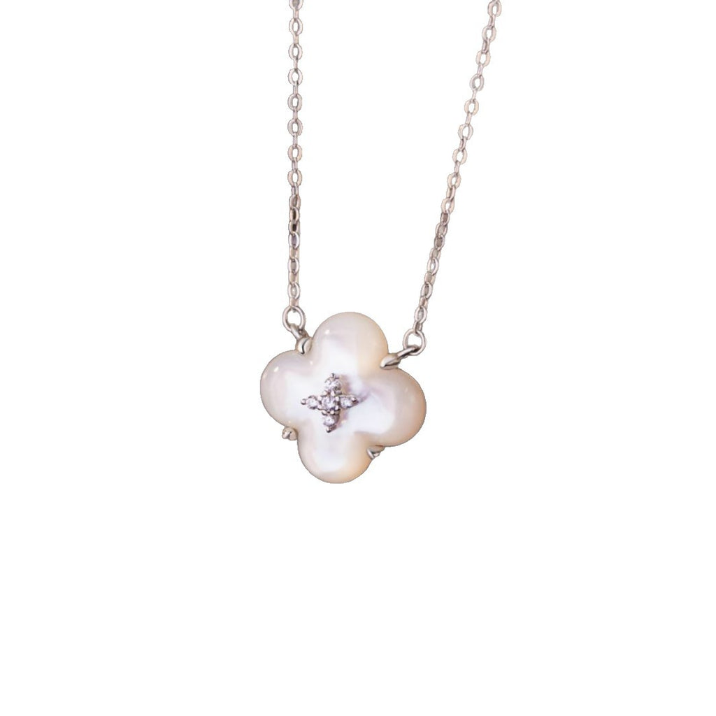 Lucky Clover Sterling Silver 925 Necklace Women's Fashion Versatile Flower White Fritillary Clavicle Chain Ins Style Pendant