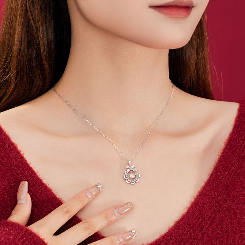 Christmas Tree Sterling Silver 925 Necklace Women's Fashion Versatile Bow Bell Sweater Chain Ins Ginger Cake Star Pendant