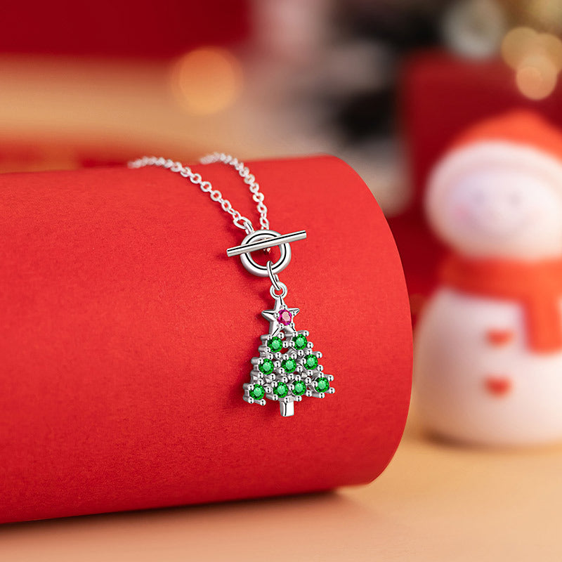 Christmas Tree Sterling Silver 925 Necklace Female Niche Design Light Luxury Zircon Snowflake Sweater Chain Ins Style Star Pendant