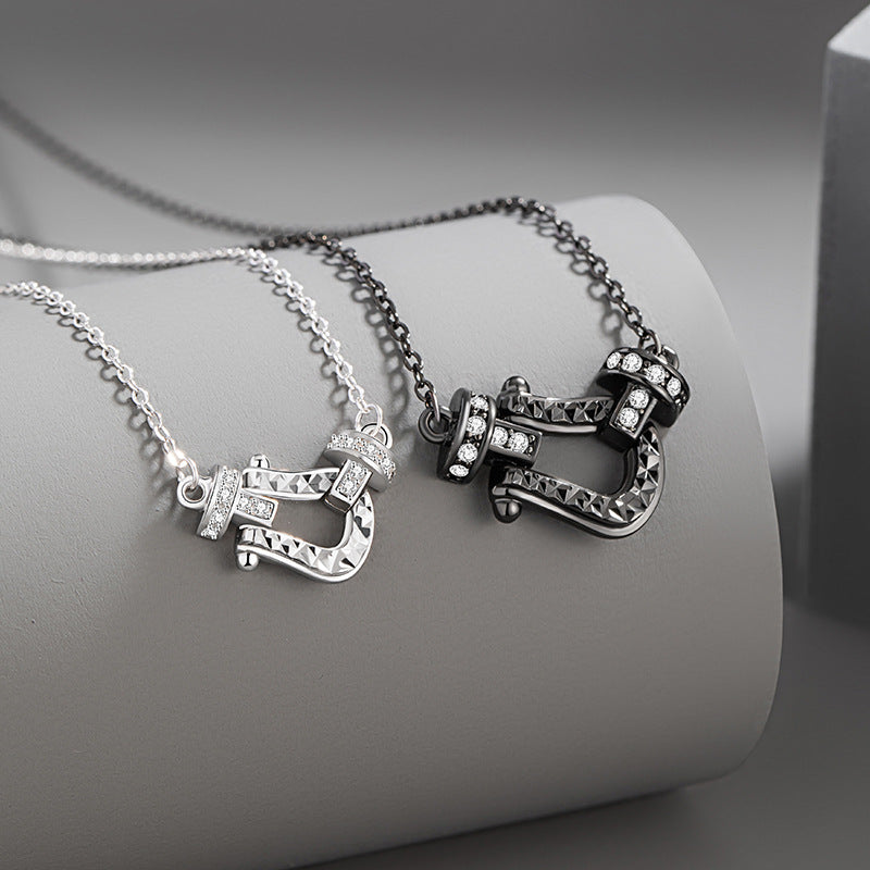 Horseshoe Buckle Sterling Silver 925 Necklace Fashion All-Match Zircon Ring Buckle Clavicle Chain Ins Style Navigation Buckle Pendant