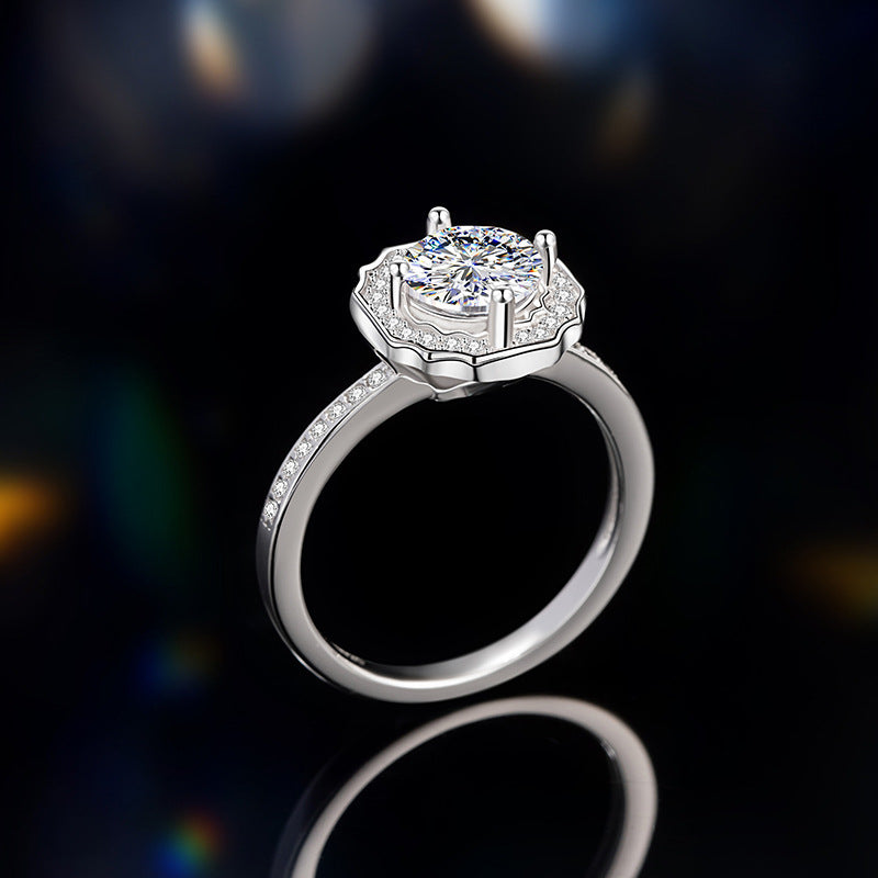 Sterling Silver 925 Diamond Ring Women's Simple High-Grade Moissanite Ring 1 Karat Irregular Wedding Ring