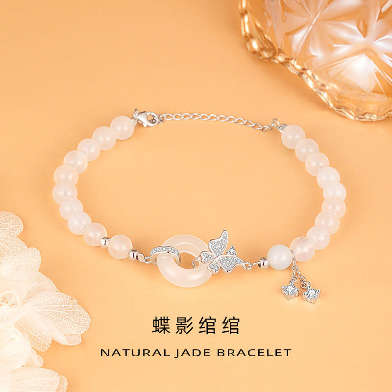 Sterling Silver Disc and Butterfly Bracelet – Chalcedony