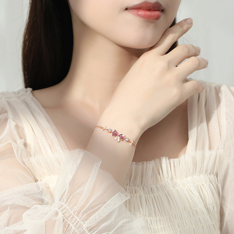 Bowknot Sterling Silver 925 Bracelet Female Niche Design Light Luxury Star Zircon Bracelet Get Things Ins Love Bracelet