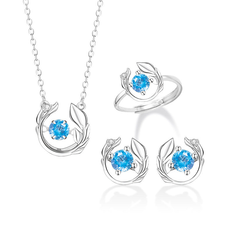 S925 Sterling Silver Necklace Earrings Ring Feather You Accompany Smart Pendant Niche Gentle Wind Gift Jewelry for Girlfriend