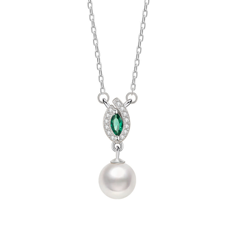 Natural Freshwater Pearl Sterling Silver 925 Necklace Female Niche Design Light Luxury Leaf Zircon Clavicle Chain Ins Pendant