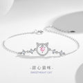 Sweet Cat Sterling Silver 925 Bracelet Female Niche Design Light Luxury Pink Diamond Star Bracelet Ins Style Lovely Bracelet
