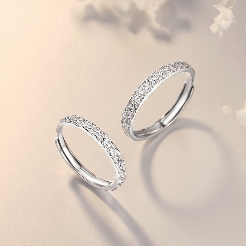 Broken Ice Pure Silver 999 Couple Ring Men and Women Niche Design Light Luxury Plain Ring Ins Style Broken Silver Couple Ring