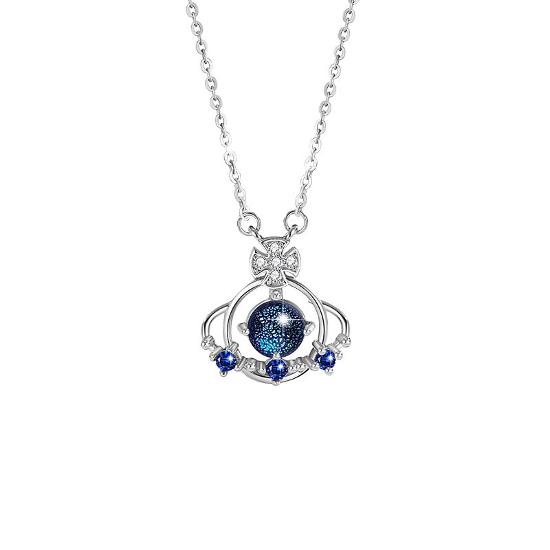 Sterling Silver Planet and Saturn Necklace – Glass Detail