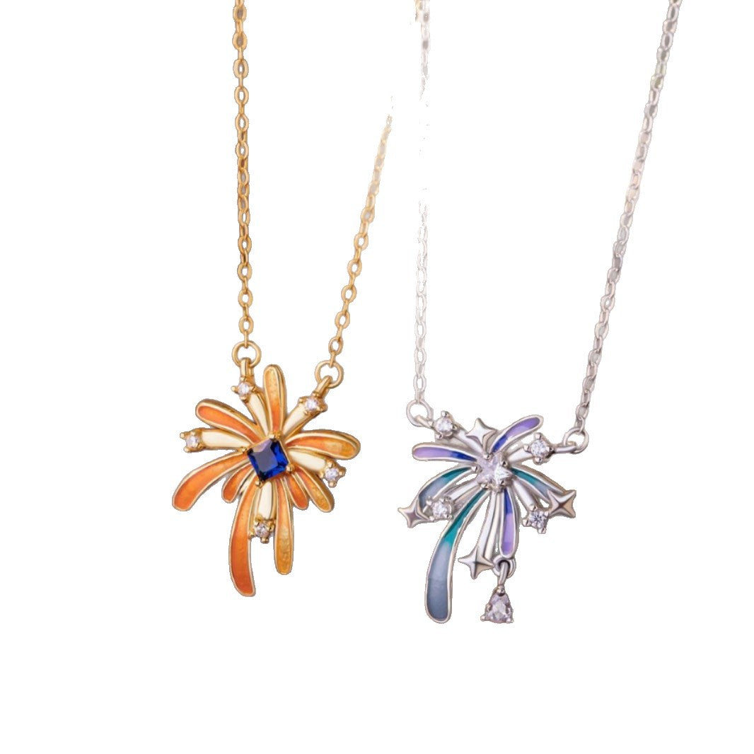 Romantic Fireworks Sterling Silver 925 Necklace Women's Light Luxury High-Grade Flower Clavicle Chain Ins Style Little Red Book Same Pendant