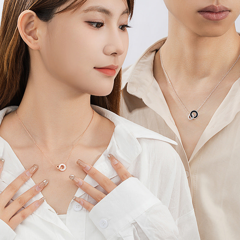 Ring Buckle Sterling Silver 925 Couple Necklace Men and Women Niche Design Light Luxury Ins Mobius Ring Clavicle Chain