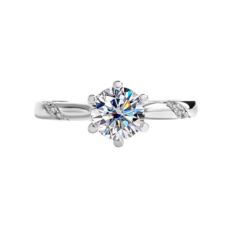 Sterling Silver 925 Diamond Ring Women's Simple High-Grade Moissanite Ring D Color 1 Karat Classic 6 Wedding Ring