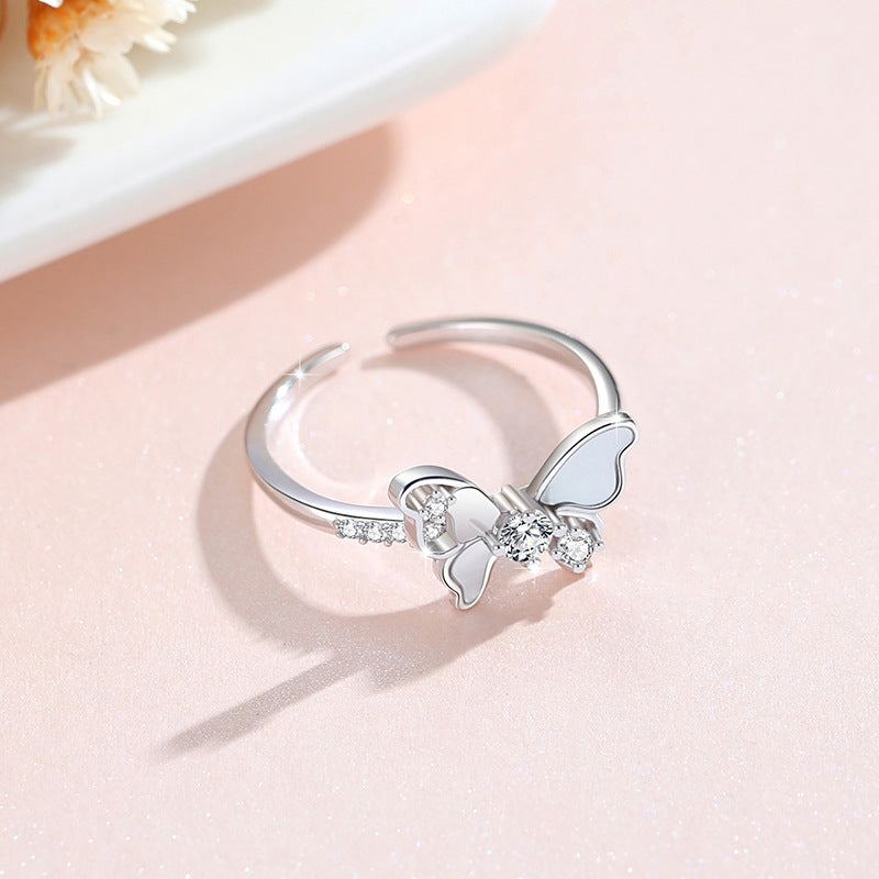 Butterfly Sterling Silver 925 Ring Female Niche Design Light Luxury Zircon Ring Girlfriends Same Ins Style Shell Ring